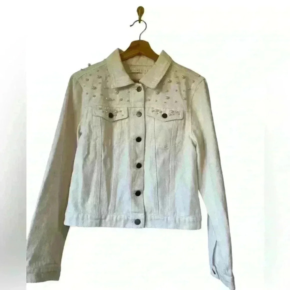 Untamed Petals Pearl Posy White Denim Jacket For Mrs. - Picture 5 of 14